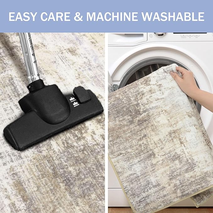 IOHOUZE Small Abstract Area Rug 2x3 Ft Entryway Rugs Washable Door Mat Indoor Entrance, Rubber Backed Throw Rugs, Printed Faux Wool Non Slip Floor Carpet for Foyer Front Door Sink, Beige Brown