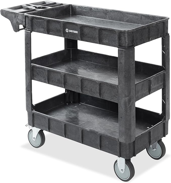 Dryser Utility Cart with Wheels, 40" x 17" Heavy Duty 550 lb. Capacity with Shelves - 3 Tier Rolling Cart with Two 5" Swivel Casters for Warehouse, Garage, Cleaning
