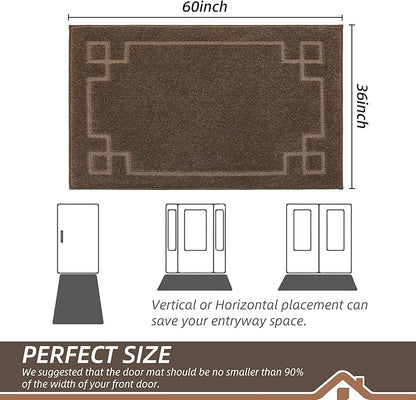 BEQHAUSE Door Mat 36" x 60", Non-Slip Door Mats Indoor Entryway Rugs Washable Low-Profile Absorbent and Stain Resist Floor Mats, Dog Door Mat for Front Back Door, Muddy Wet Shoes & Paws, Brown