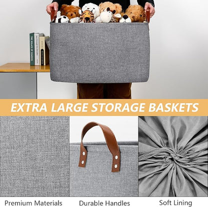 DULLEMELO Extra Large Grey Basket for Organizing, Collapsible Fabric Storage Basket with Handles, 70L Oversized Storage Bin, Large Closet Toys Blanket Organizer for Living Room, Laundry, Nursery