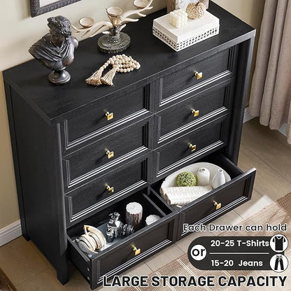 Farmhouse Dresser for Bedroom, 41" Tall Black Dresser with 8 Drawers, Soide Rustic Wood Vintage Dressers Chest of Drawers for Bedroom, Living Room, Hallway