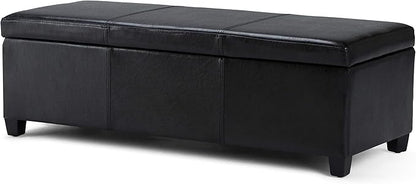 SIMPLIHOME Avalon 48 inch Wide Contemporary Rectangle Storage Ottoman Bench in Midnight Black Vegan Faux Leather, Assembled, for the Living Room, Entryway and Family Room