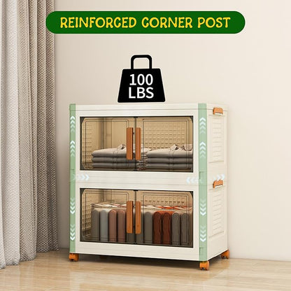 2 Tier Large Stackable Plastic Storage Bins with 1 Lid 95 QT/Tier, Collapsible Plastic Box Storage Bin with Wheels, Home Containers Boxes Closet Organizers for Living Room, Office, Dorm