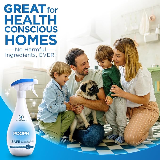 POOPH® Pet Odor Eliminator – 32 fl oz Bottle – Organic, NO Fragrances, NO Harsh Chemicals – Fast, Safe and Effective, Works On-Contact! For Home, Auto, Upholstery, Furniture – Safe for Pets & People
