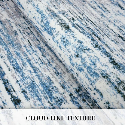 Modern Abstract Runner Rug 2x5, Grey Blue White Washable Entryway Kitchen Runner Non-Slip Soft Hallway Rug Runner Thin Print Faux Wool Carpet for Bedroom Laundry Room Indoor