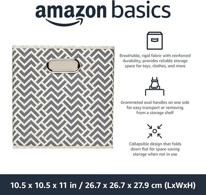 Amazon Basics Collapsible Cube Storage Organizer Bins, 6-Pack, 10.5 x 10.5 x 11 inches, Chevron Grey