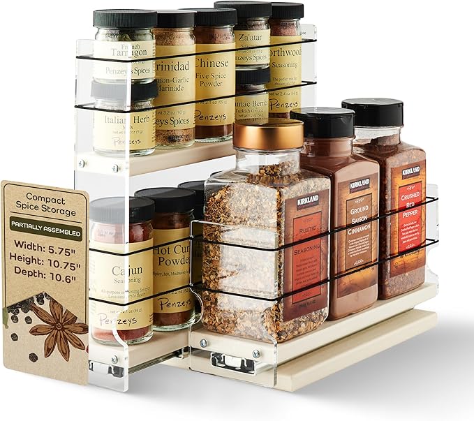 Vertical Spice Combo Spice Rack Drawer - Pull Out Pantry Organizers and Storage - Kitchen Cabinet Organizer - Seasoning Sliding Caddy - Made in USA (5.75" W x 10.75" H x 10.60" D, Partially Assembled)
