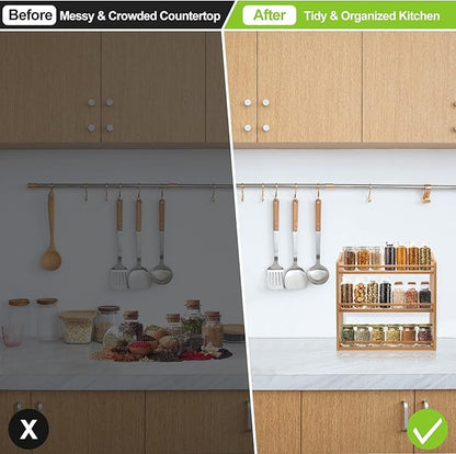 3 Tier Bamboo Spice Rack, Seasoning Jars Rack Shelf Spice Organizer for Kitchen Counter or Wall Mounting
