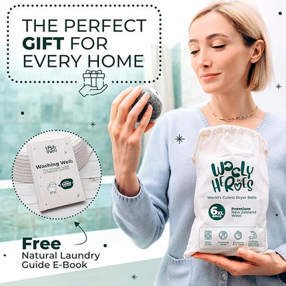 No More Dryer Sheets! Reusable Wool Dryer Balls XL 6-Pack - Reduces Static, Cuts Dry Time, & Softens Naturally