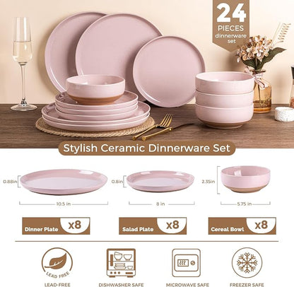 AmorArc Dinnerware Sets for 8, 24 Pieces Ceramic Plates and Bowls Set | Scratch
