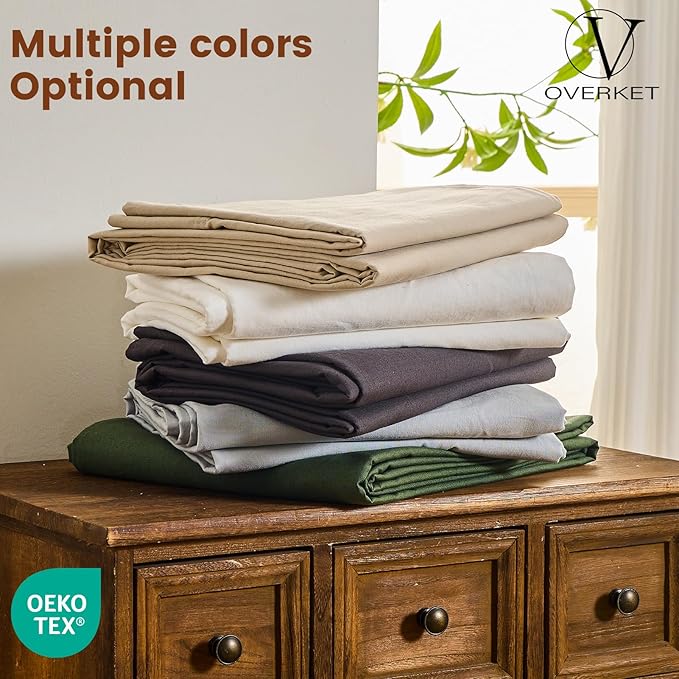100% Linen Sheets California King Size,Breathable & Durable 4-Piece Bed Flax Sheet Set,Soft All-Season Bedding for Hot Sleepers 16" Deep Pocket Oeko-TEX Certified,（Cal King, Linen）