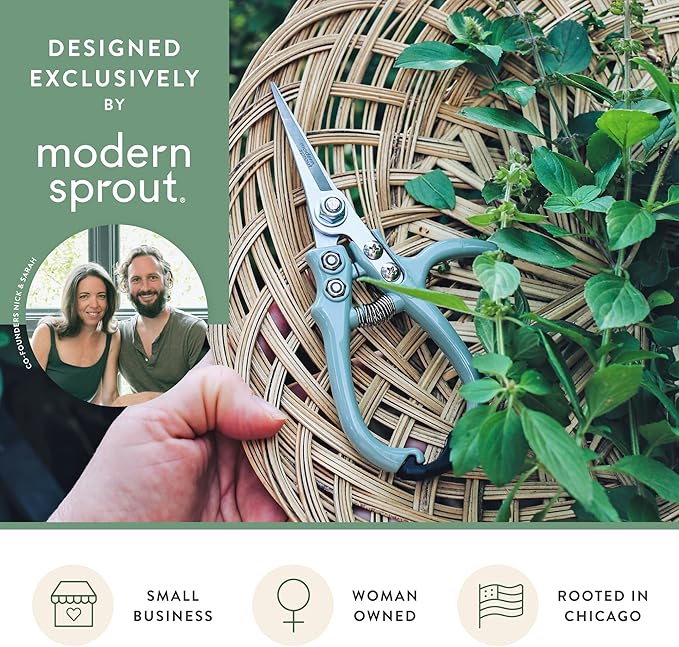 Modern Sprout Pruning Shears - Herb Snipping Scissors- Lightweight Gardening Tools W/Easy Lock - Flower Cutter Garden Shears - Carbon Steel Blade + Reusable Holster (Ocean, 1-Pack)
