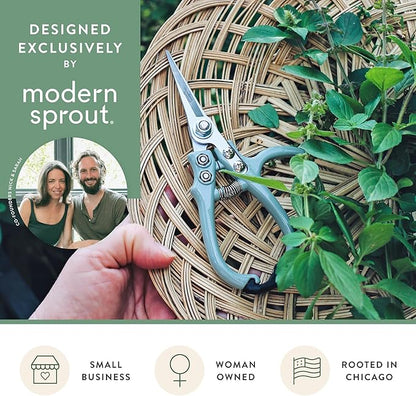 Modern Sprout Pruning Shears - Herb Snipping Scissors- Lightweight Gardening Tools W/Easy Lock - Flower Cutter Garden Shears - Carbon Steel Blade + Reusable Holster (Ocean, 1-Pack)