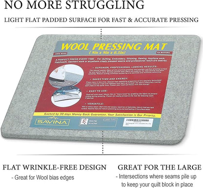 Wool Pressing Mat - 9" x 9" Quilting Ironing Pad - 100% New Zealand Felted Wool Iron Board for Quilters, Great for Quilting & Sewing Projects by Savina