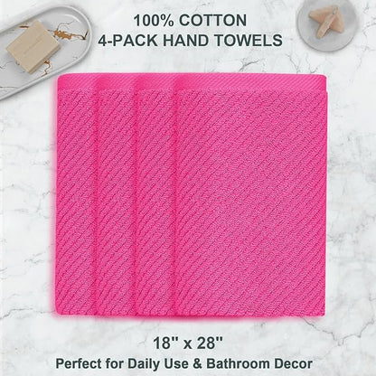 VOOVA & MOVAS Bathroom Hand Towels Set of 4, Large 18"x28" - 100% Cotton | Quick Dry | Light Weight | Thick | Soft | Absorption, Luxury Hand Towels for Showering, Hot Pink Bathroom Decor