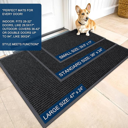 OLANLY Front Door Mat Indoor Outdoor Entrance, Waterproof Heavy Duty Doormat, Fade Resistant, Low Profile, Easy Clean Patio Porch Welcome Floor Mats for Entry, 47x23, Black