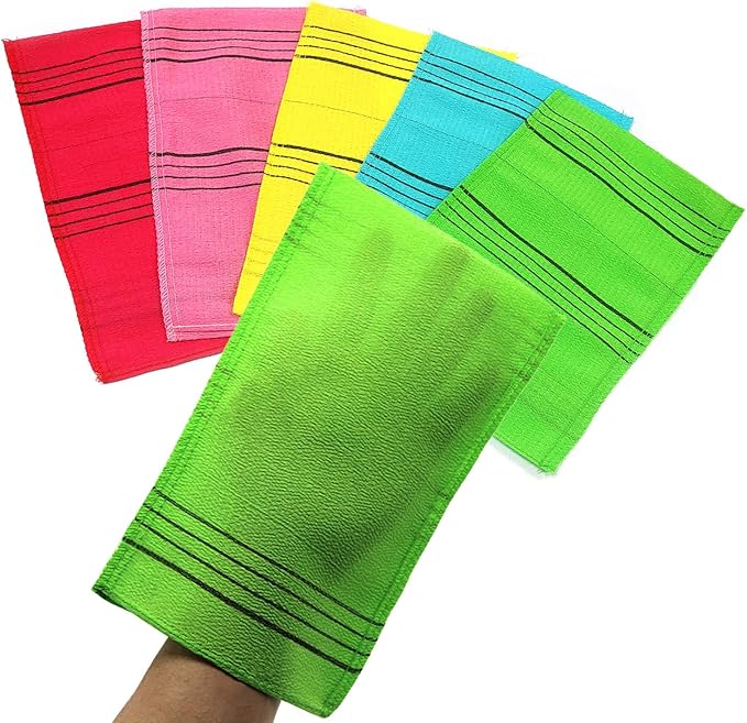 Korean Exfoliating Mitt, Large Size, 5 Colors, Back and Body Exfoliating Washcloth for Removing Dry, Reusable (Yellow, 10)