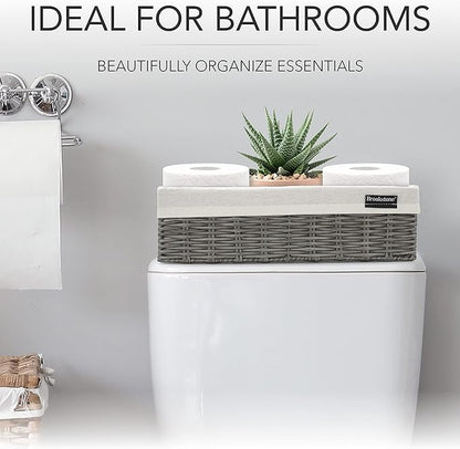 Brookstone Wicker Shelf Storage Basket Decorative Shelf Bin, bathroom organizers and storage, Boho Living Room Decor, Summer Storage 2025 - Single Basket