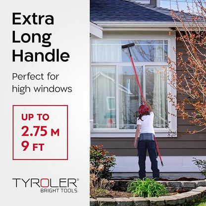 Tyroler Professional Window Squeegee for Home, 12"-110" Long Squeegee for Window Cleaning, 2-in-1 Window Cleaning Squeegee Kit, Indoor & Outdoor Window Cleaner Tool for High Windows & Glass (12"-110")