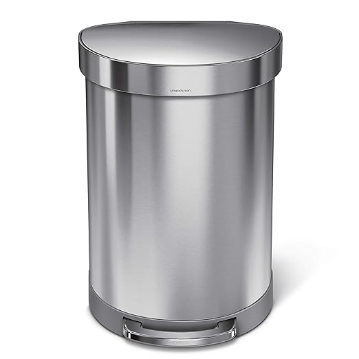 simplehuman 60 Liter Semi-Round Hands-Free Kitchen Step Stainless Steel Trash Can with Soft-Close Lid, Brushed