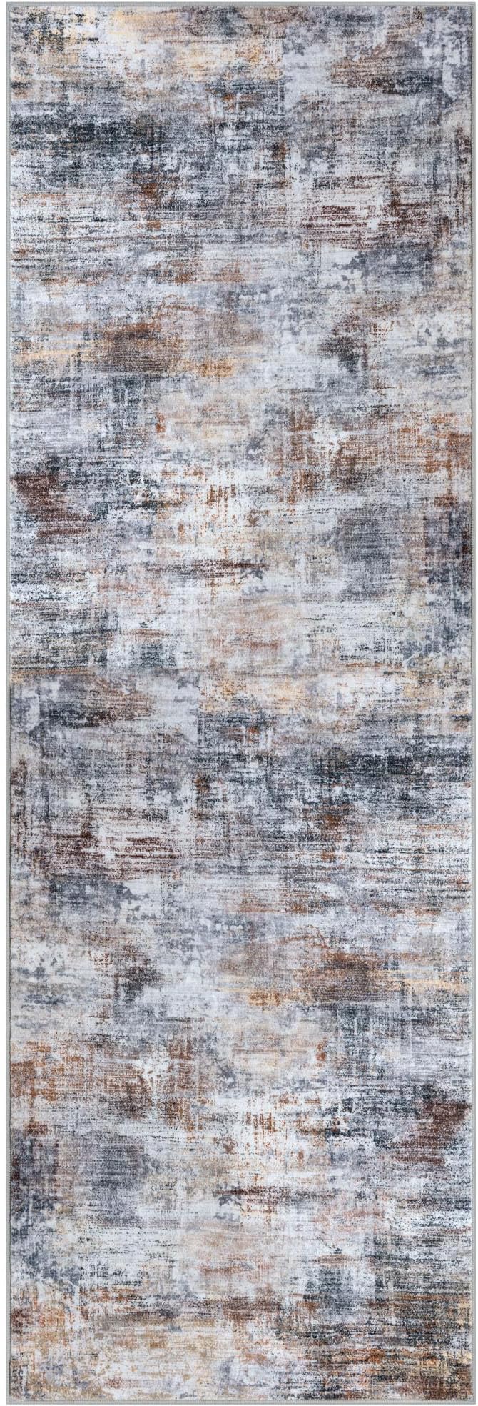IOHOUZE Abstract Runner Rug 3x8 Ft Washable Runners for Hallways, Non Slip Kitchen Runner Printed Faux Wool Entryway Runner Indoor, Modern Abstract Floor Carpet for Hall Bedroom, Orange Grey