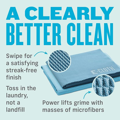 E-Cloth Microfiber Cleaning Cloth Glass Kit - Microfiber Towel Window Cleaning Kit - Microfiber Towels for Cars, Windows, Mirrors, & More - Alaskan Blue