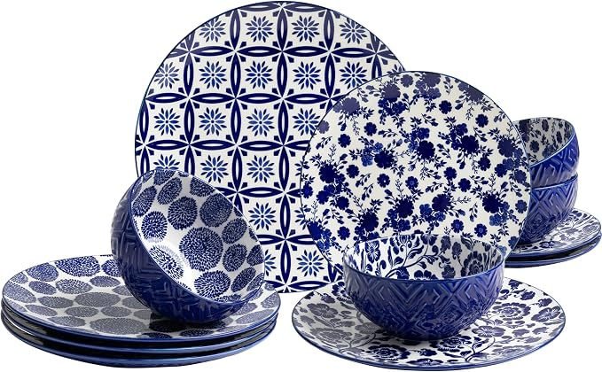 LEHAHA 12 Pieces Modern Porcelain Dinnerware Set，Service