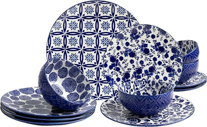 LEHAHA 12 Pieces Modern Porcelain Dinnerware Set，Service