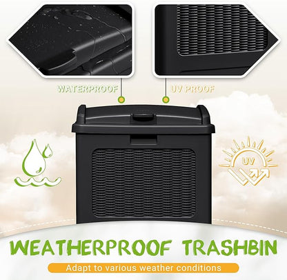 YESHOMY 2 Pack Outdoor Trash Can with Lid, Garbage Bins for Garden, Porch, Home and Kitchen, Black