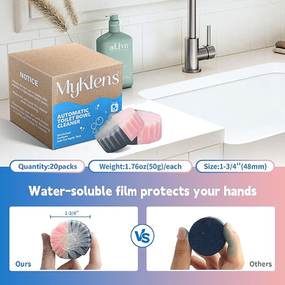 Toilet Bowl Cleaner Tablets, Automatic Toilet Bowl Cleaners, Long-Lasting Toilet Tabs Drop in Tank for Deodorizing & Descaling, Blue & Pink, 20 Packs