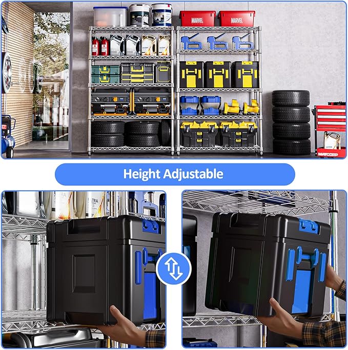 IZEUK 5-Tier Heavy Duty Metal Storage Shelving Unit (Chrome, 17.7" D x 47.2" W x 72.3" H, 1750 lbs Capacity), Adjustable Steel Wire Rack Shelf Organizer for Garage, Kitchen, Pantry, Basement, Laundry