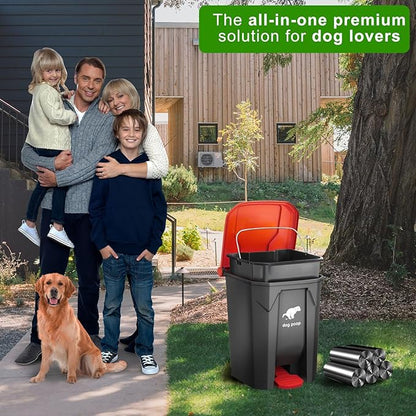 Dog Poop Trash Can Outside, 20L/5Gallon Dog Waste Trash Can with Lid, Pedal and Removable Inner Waste Bin, Pet Poop Bucket with 100 Bags, Red
