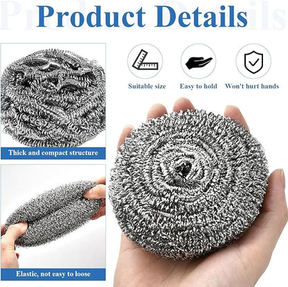 40 Pcs Stainless Steel Scrubber Bulk, Heavy Duty Steel Wool Scrubber 40 Gram, Large Metal Sponge Wire Scouring Pad for Tough Cleaning Kitchen Cookware, Removing Rust Dirty