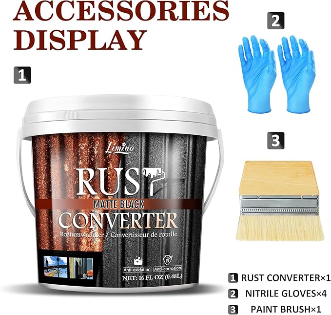 Rust Converter for Metal - Black Metal Primer and Rust Remover, Reformer ＆ Encapsulator, Long-lasting Anti-Rust Effect, Inhibitor Paint for Cars and Various Surfaces - 16 fl. oz