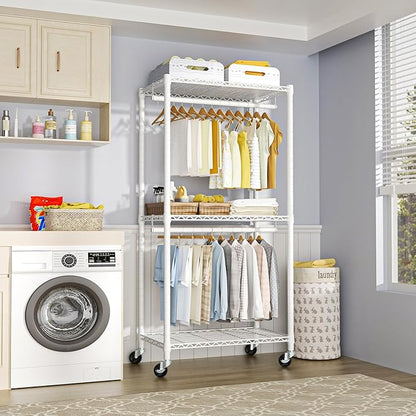 FUTASSI P1 Medium Heavy-Duty Portable Closet, 30" W x 14" D x 76" H, Metal Rolling Clothing Rack, White