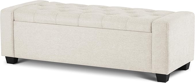 48" Ottoman with Storage, Large Storage Ottoman Bench for Bedroom with Safety Hinge, Upholstered Tufted Window Benches, End of Bed Bench for Living Room, Entryway Bench with Seating, Beige