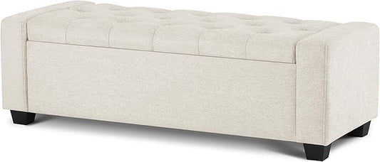 48" Ottoman with Storage, Large Storage Ottoman Bench for Bedroom with Safety Hinge, Upholstered Tufted Window Benches, End of Bed Bench for Living Room, Entryway Bench with Seating, Beige