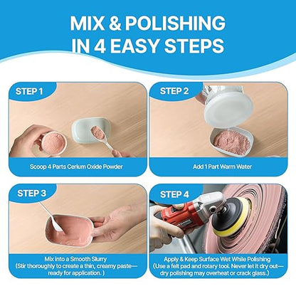 4.94 oz (140 g) Cerium Oxide Glass Polishing – Premium Windshield Glass Scratch Remover Powder 85% TREO, 3.5 Micron – IdealGlass Polishing Compound for AutoGlass, Side Windows, Mirrors – DIY or Pro