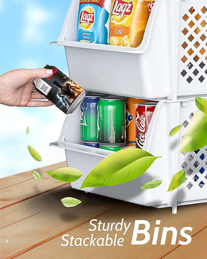 Skywin TidyFriend Plastic Stackable Storage Bins for Pantry, 8 Pack White Stackable Bins For Organizing Food, Kitchen, and Bathroom Essentials (Random)