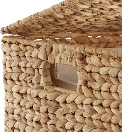 Casafield Laundry Hamper with Lid and Removable Liner Bag - Natural, Woven Water Hyacinth Square Laundry Basket Sorter for Clothes and Towels