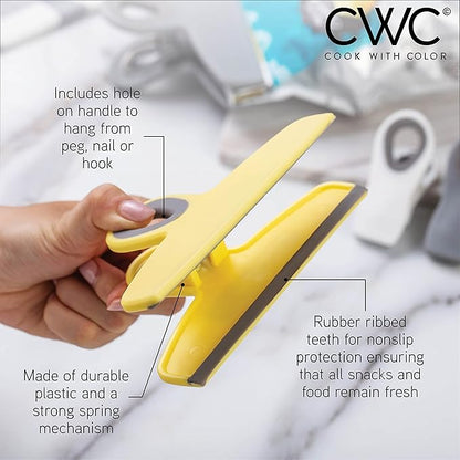 COOK WITH COLOR Bag Clips - Heavy Duty Chip Clip & Refrigerator Magnet for Food Storage with Air Tight Seal Grip, Yellow & Grey, 2 Large & 16 Small