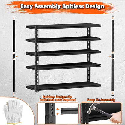 Storage Shelves Heavy Duty 2 PCS,60" L x 24" W x 78" H Garage Storage Shelves Unit Loads 3700LBS, 5-tier Adjustable Metal Industrial Utility Shelf Rack for Kitchen, Laundry Room, Warehouse, Basement