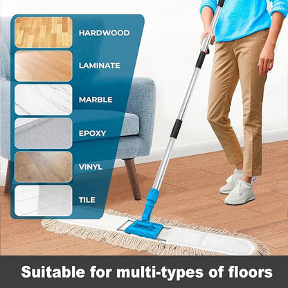 36” Commercial Dust Mop for Floor Cleaning, Industrial Dry Mop with Heavy Duty Long Handle, Large Cotton Reusable mop Head, for Cleaning Office Garage Hardwood Warehouse Factory Mall