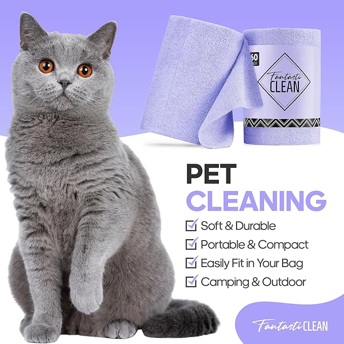 Fantasticlean Microfiber Cleaning Cloth Roll 2 Rolls 120 Pack, Tear Away Paperless Towels, 8" x 8", Reusable Washable Rags, Home Kitchen, Pet, Office, Indoor Outdoor, Portable (Pink and Light-Purple)