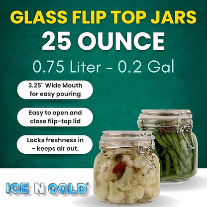 Airtight Glass Storage Jars with Clamp Lid – Food Storage Containers with Rubber Gasket Seal – Pantry & Kitchen Canisters for Dry Goods, Coffee, Sugar, Pasta – 0.4L to 2.2L Sizes (6, 25oz | 0.75L)