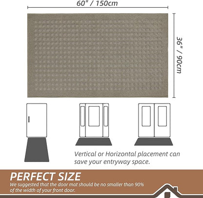 BEQHAUSE Waffle Door Mats Indoor 36"x60", Dog Mat for Muddy Paws Absorbent and Dirt Resist Floor Mats Non-Slip Washable Rugs for Entryway, Welcome Mat for Front Back Door, Muddy Wet Shoes, Beige