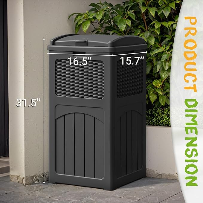 YESHOMY 2 Pack Outdoor Trash Can with Lid, Garbage Bins for Garden, Porch, Home and Kitchen, Gray