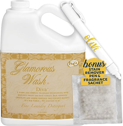 Tyler DIVA Glamorous Wash Laundry Detergent - 1 Gallon - With Olivi Stain Remover Pen - Fresh Scented Sachet - Laundry Detergent For Washing