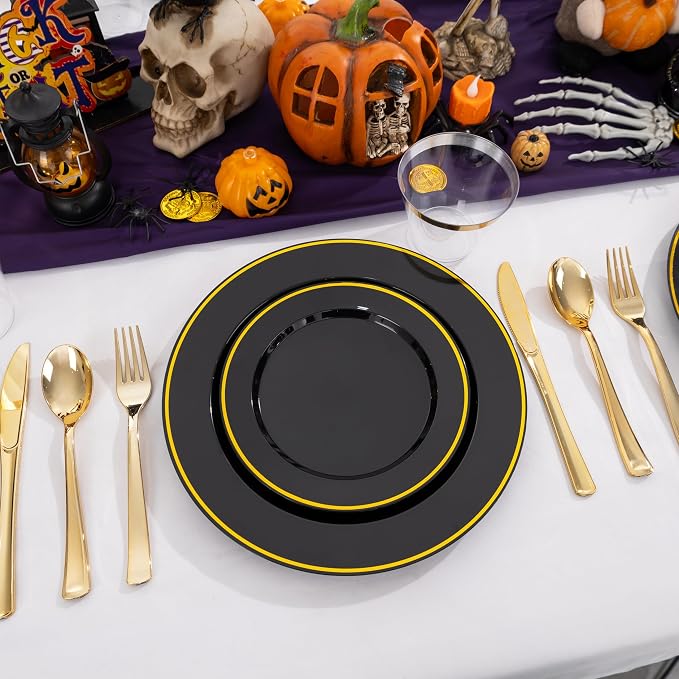 SUT 350-Piece Black and Gold Disposable Plates