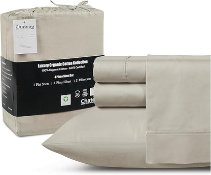 100% Cotton Sheets King Size Sheets Set, 15" Deep Pocket King Sheet Set, Soft Sateen Weave Luxury Hotel Sheets, Naturally Cool Long Staple Organic Cotton, No Pilling & Shrink - Silver